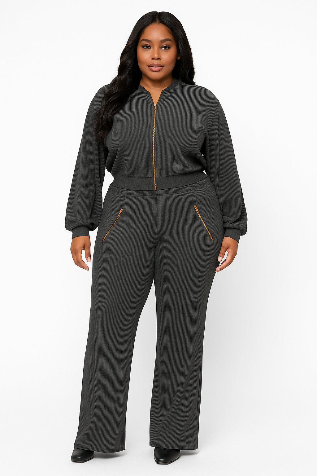 Zipper Closure Hoodie Jacket & Pants Set