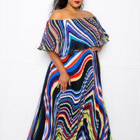 Geo Printed Off Shoulder Pleated Maxi Dress image 2
