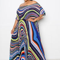 Geo Printed Off Shoulder Pleated Maxi Dress image 3