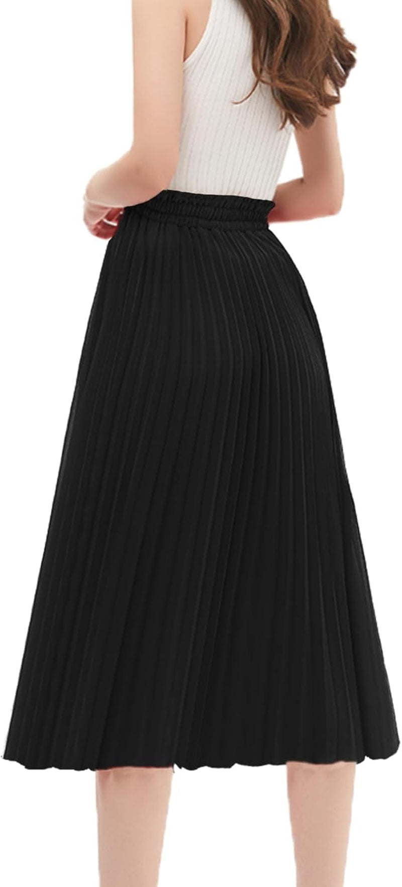 Women'S Pleated A-Line High Waist Swing Flare Midi Skirt