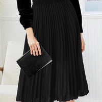 Women'S Pleated A-Line High Waist Swing Flare Midi Skirt