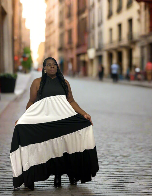 Black and White Halter Maxi Dress