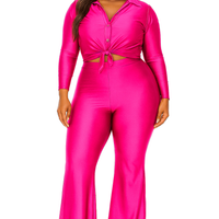 Plus Satin 3/4 Sleeve Wide Leg 2 Piece Set