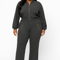Zipper Closure Hoodie Jacket & Pants Set