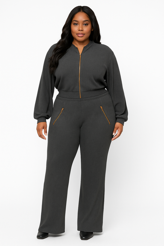 Zipper Closure Hoodie Jacket & Pants Set