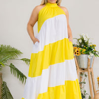 Yellow and White Halter Maxi Dress
