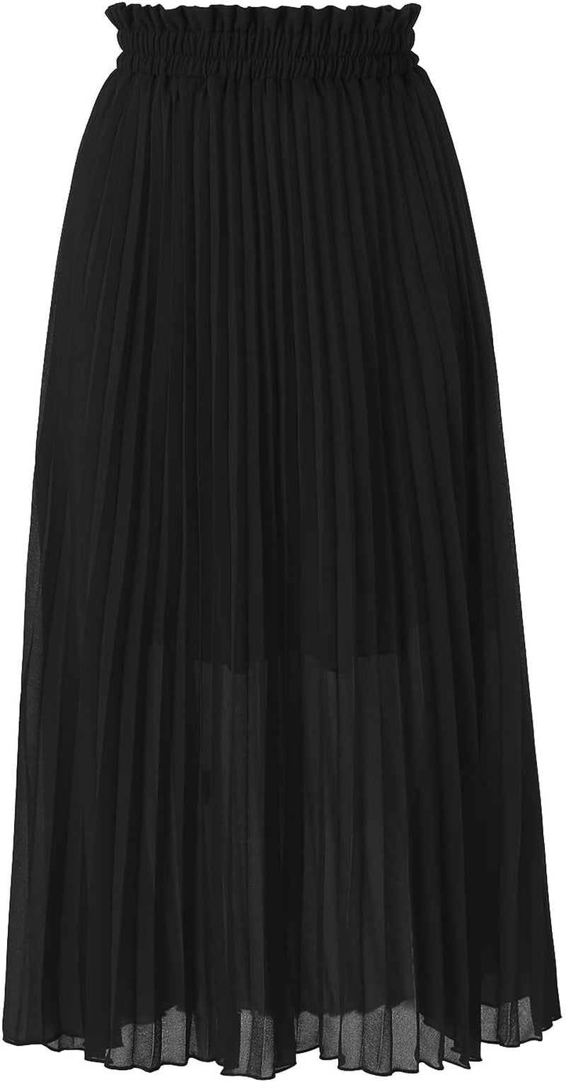 Women'S Pleated A-Line High Waist Swing Flare Midi Skirt